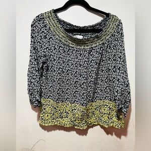 Fever Black and Yellow Patterned Blouse